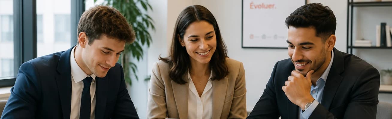 Trois jeunes professionnels en réunion dans un bureau